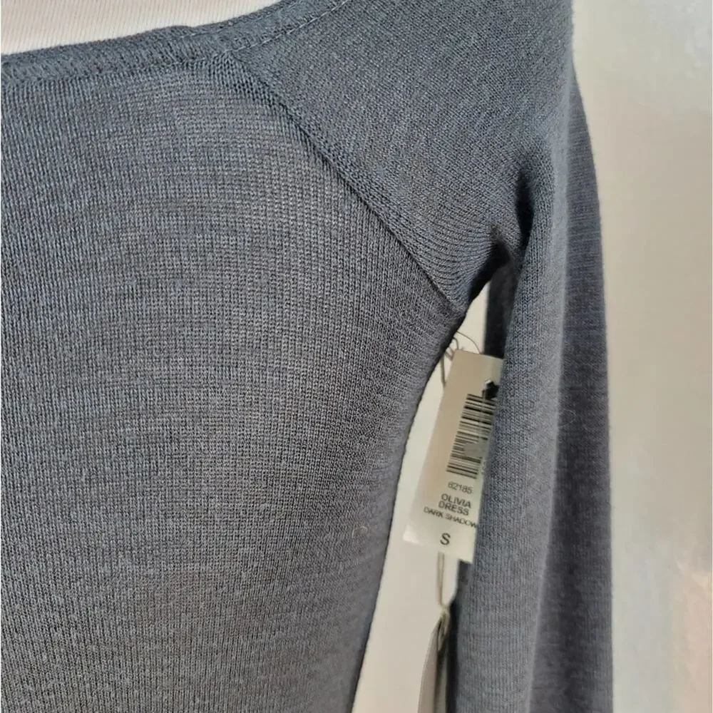 ARITZIA WILFRED FREE Olivia Charcoal Gray Off Shoulder Bodycon Dress Long Sleeve